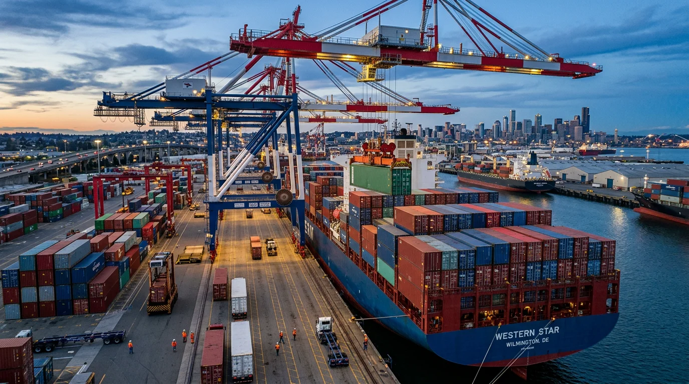 Container being loaded onto a cargo vessel at a port, illustrating the FOB risk transfer point