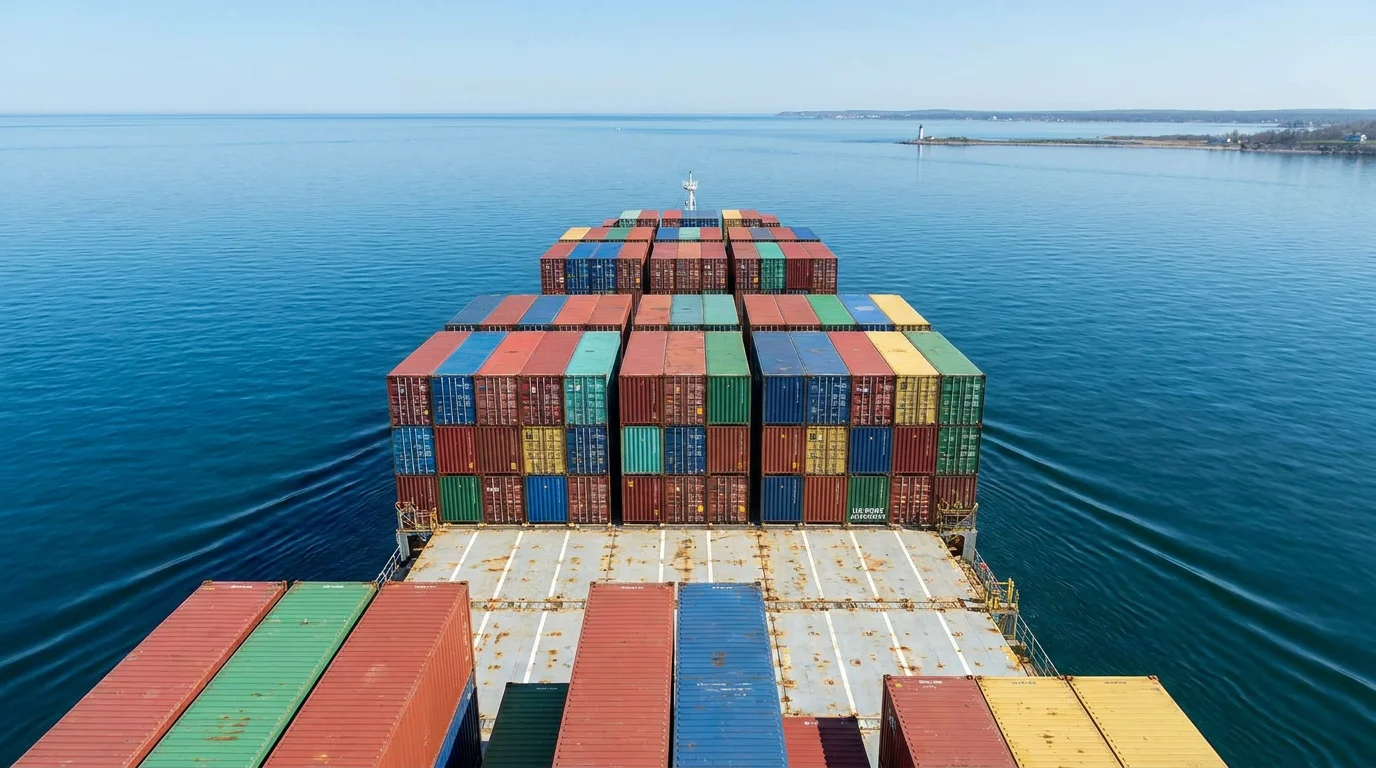Large cargo ship loaded with shipping containers at sea representing FOB Free On Board shipping