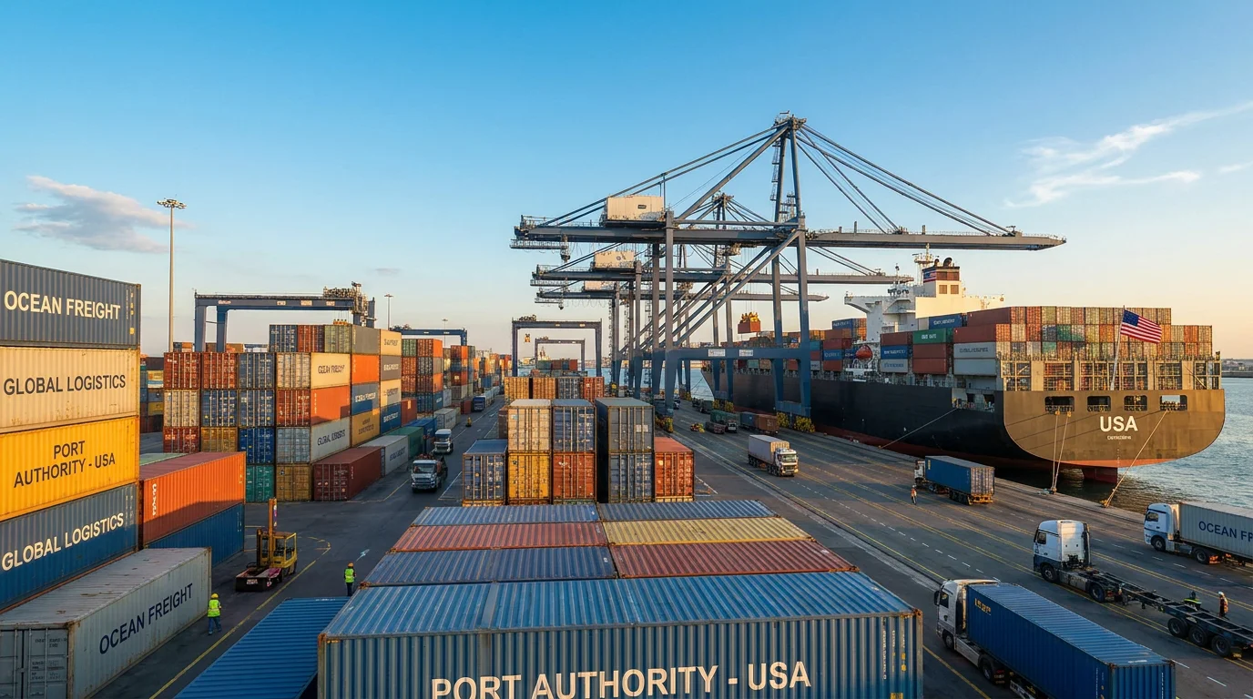 Busy shipping port with containers representing FOB ocean freight trade