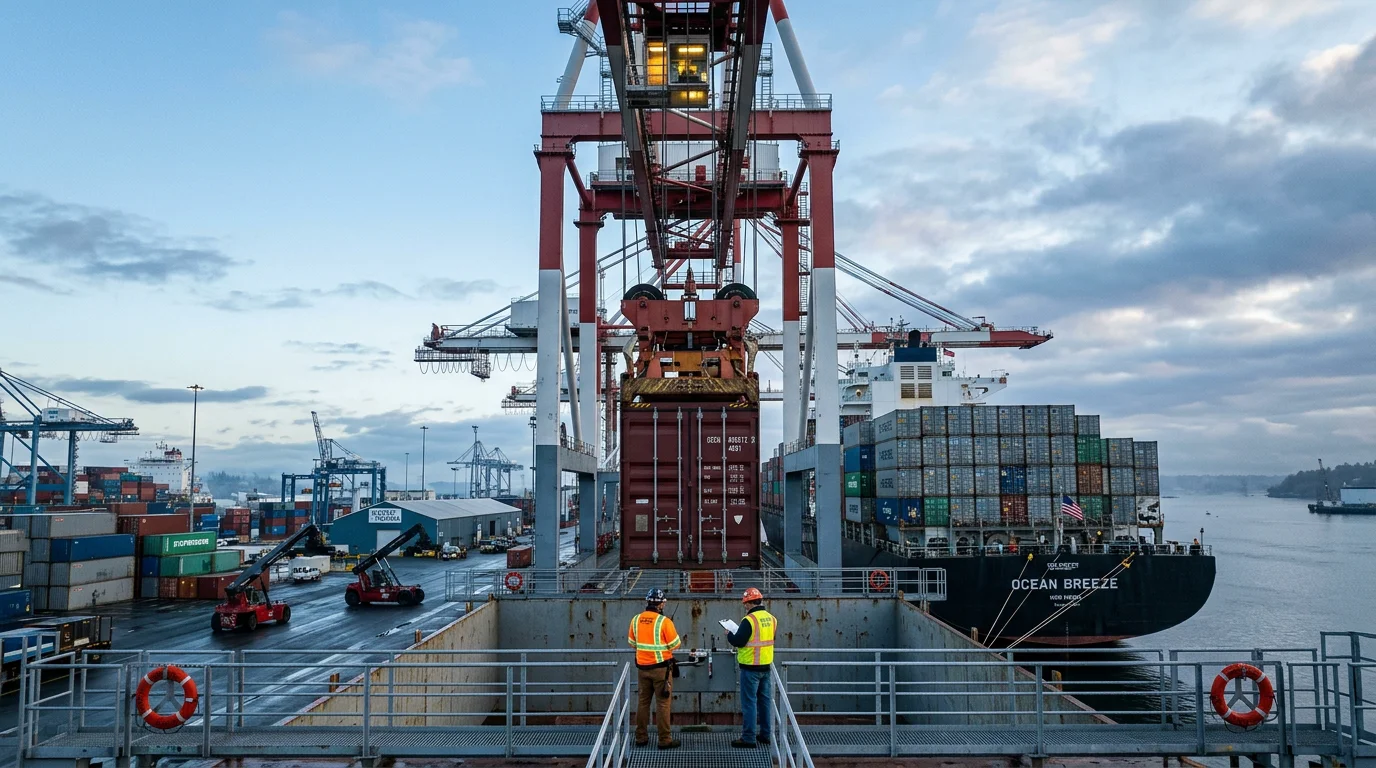 Container being loaded onto a cargo vessel at the origin port