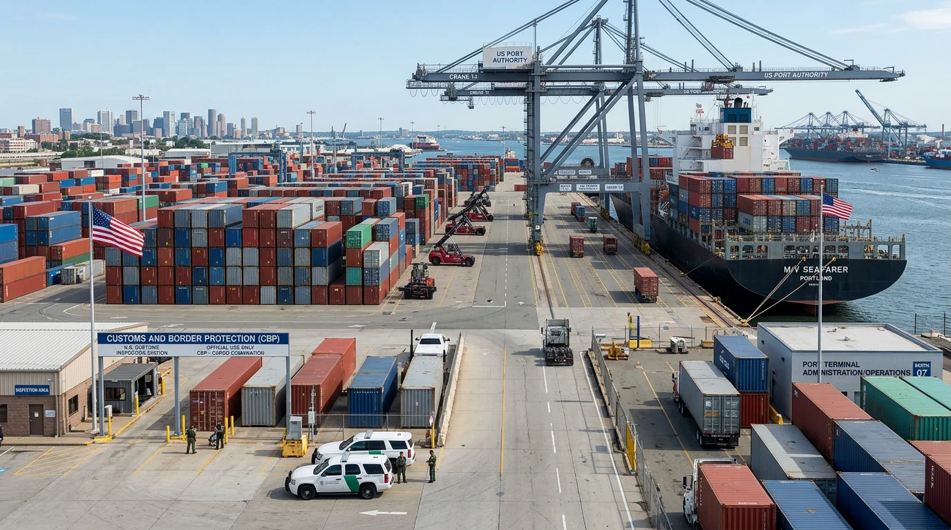 US container terminal with customs inspection area