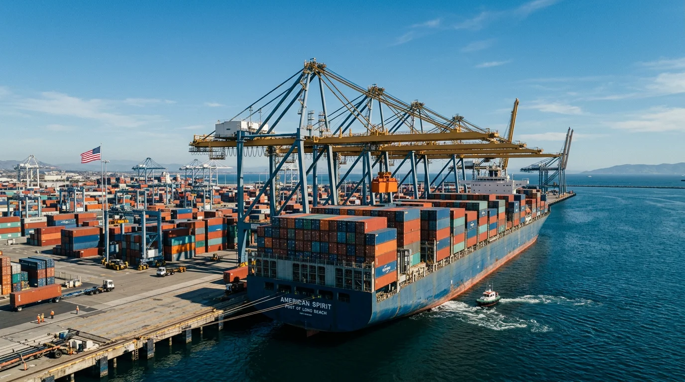 Cargo ship loading containers at a US port illustrating FOB destination shipping