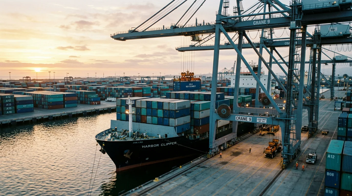 Container ship loading at a port terminal illustrating Delivered at Place shipping