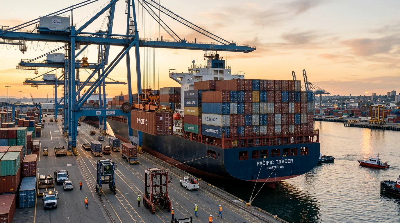 Cargo ship being loaded with containers at the port of shipment