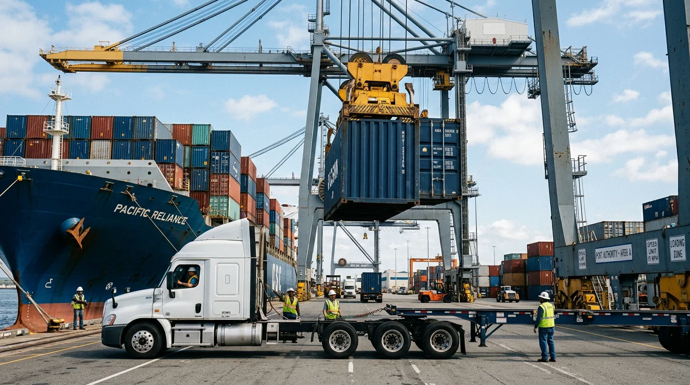 Container ship unloading cargo at a US port under DAP delivery terms