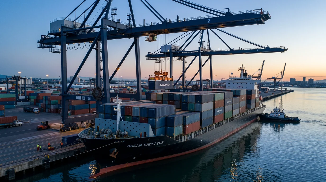 Cargo containers loaded onto a vessel at a commercial port illustrating the free on board handover point