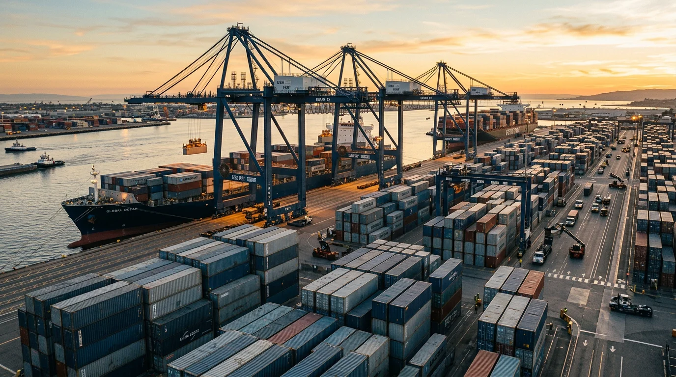Container port with cranes and cargo ship representing CPT international freight