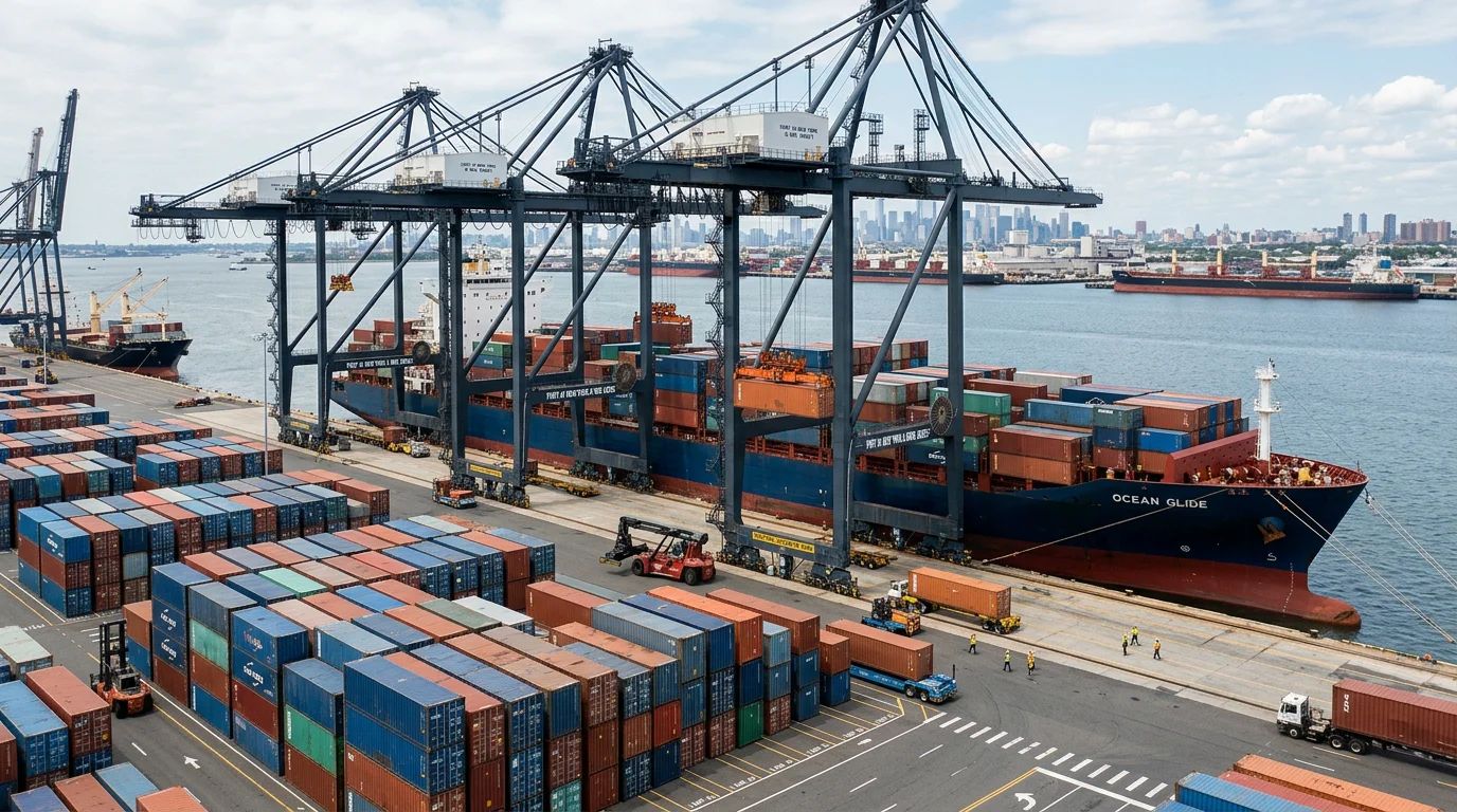 Container ship being loaded at a commercial port representing the FOB shipping point