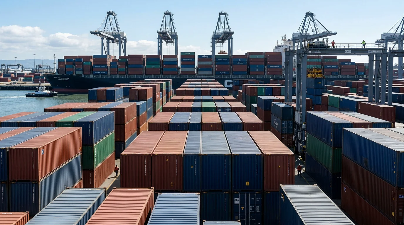 International container port representing Ex Works and Incoterms global shipping