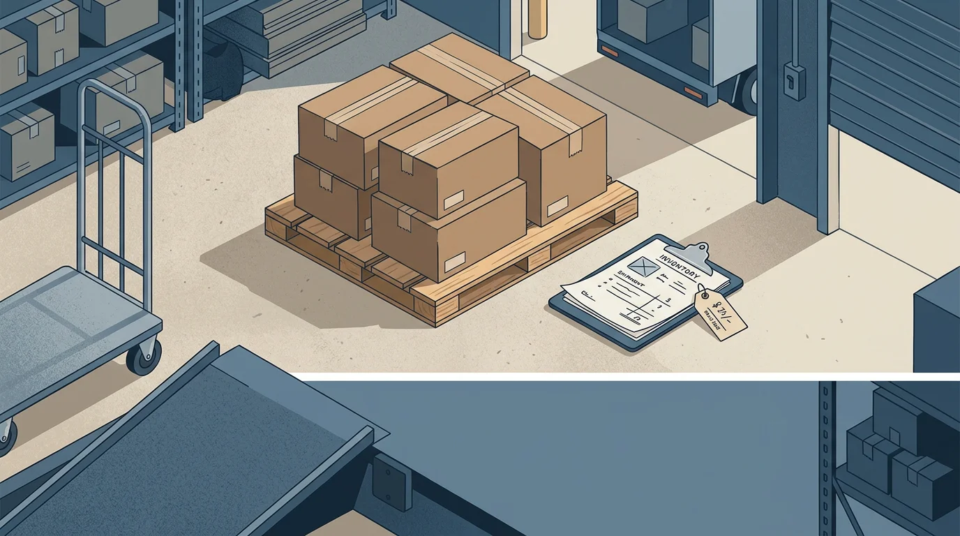 Sealed packaged goods on a pallet at a factory dock representing the ex works price point