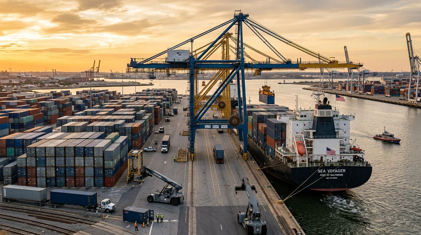 International container port illustrating Free Carrier FCA shipping operations