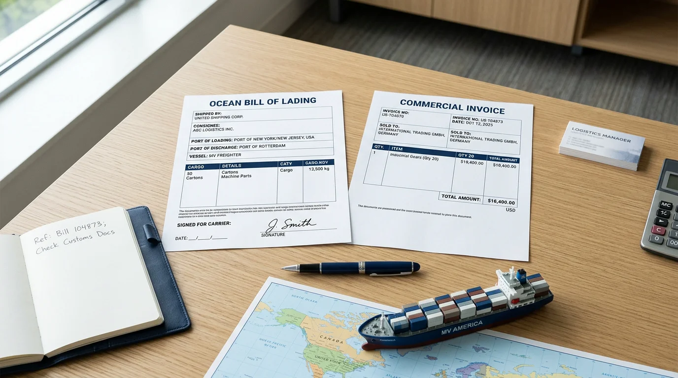 Export documents and bill of lading arranged for an FCA shipment
