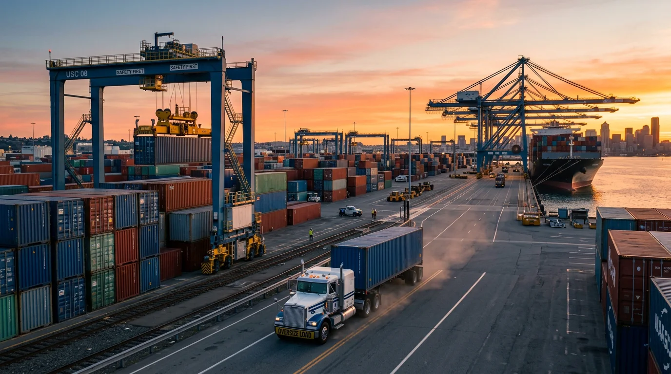 Container port at golden hour representing FCA Free Carrier international shipping