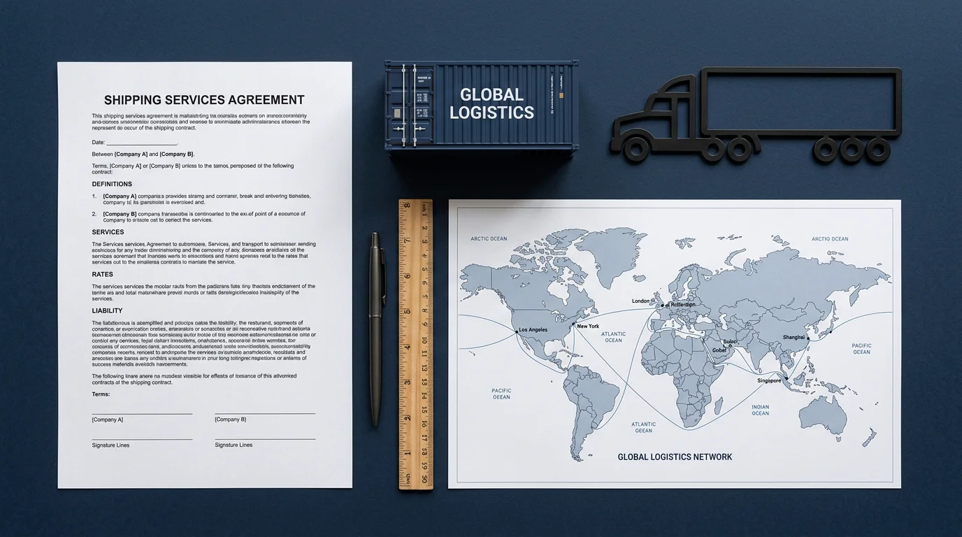 Shipping contract and container model illustrating the FCA named place of delivery