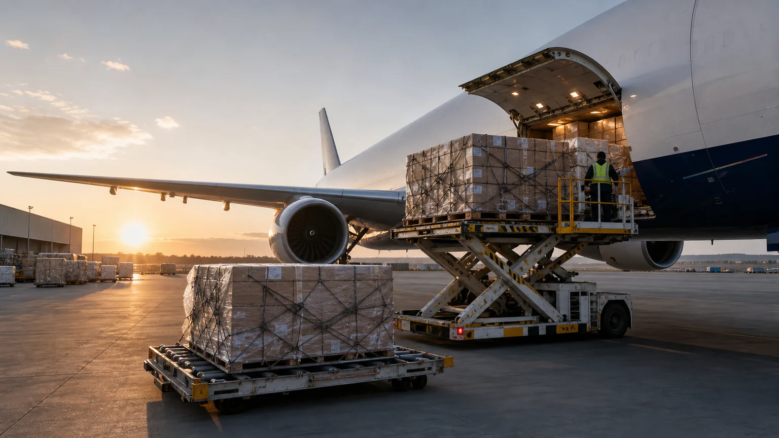 Cargo aircraft prepared for Amazon FBA air freight