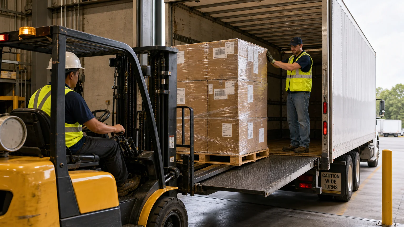 Forklift loading goods onto a buyer’s truck under FCA terms