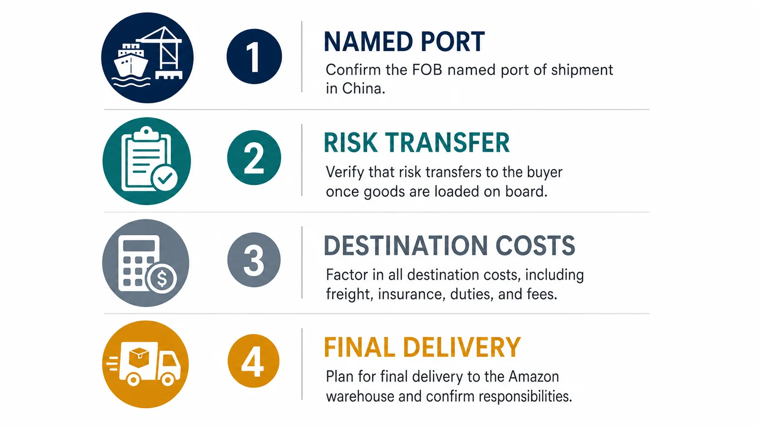 FOB shipping terms checklist with four evaluation steps