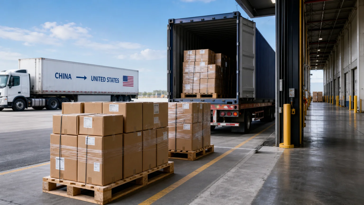 Mainland China to US freight shipment prepared for export