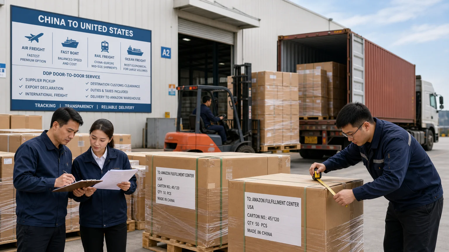 Freight preparation and document checking for a China to US shipment