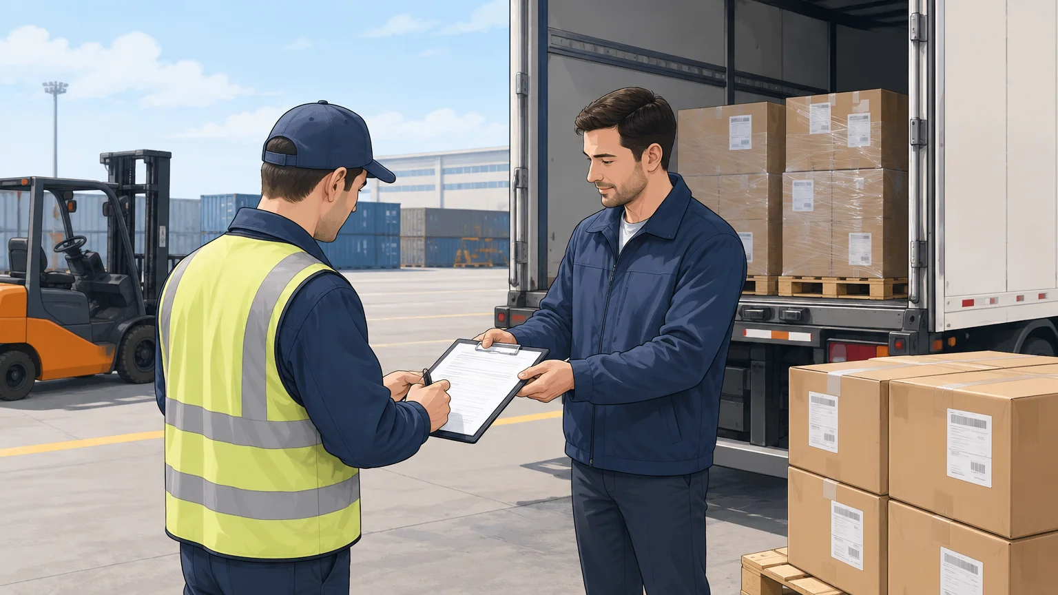 Export cartons being received by a nominated carrier at a freight terminal