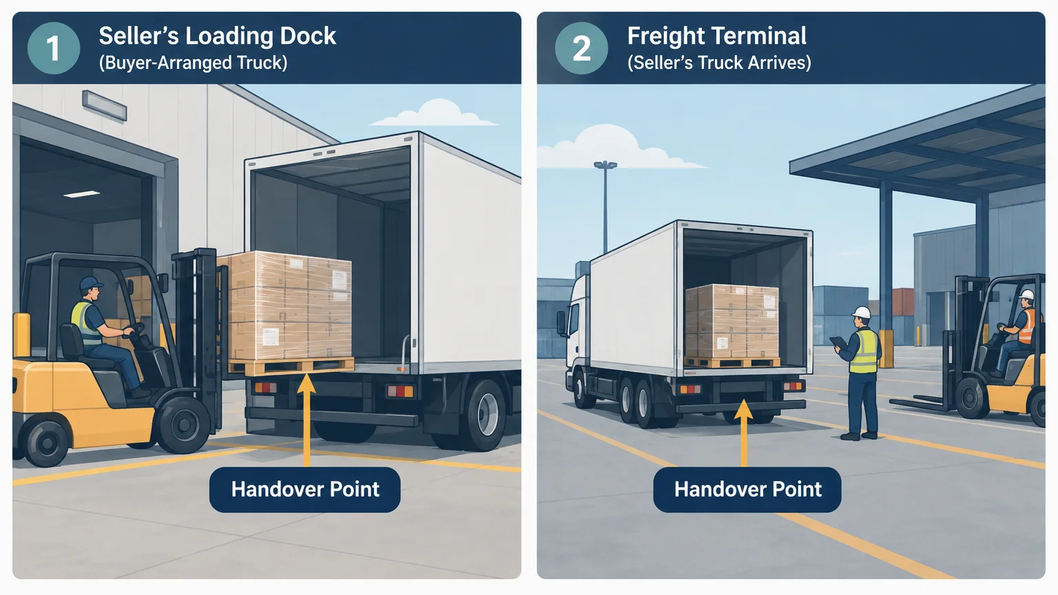 Diagram of the two FCA delivery points, at the seller’s premises or another named place
